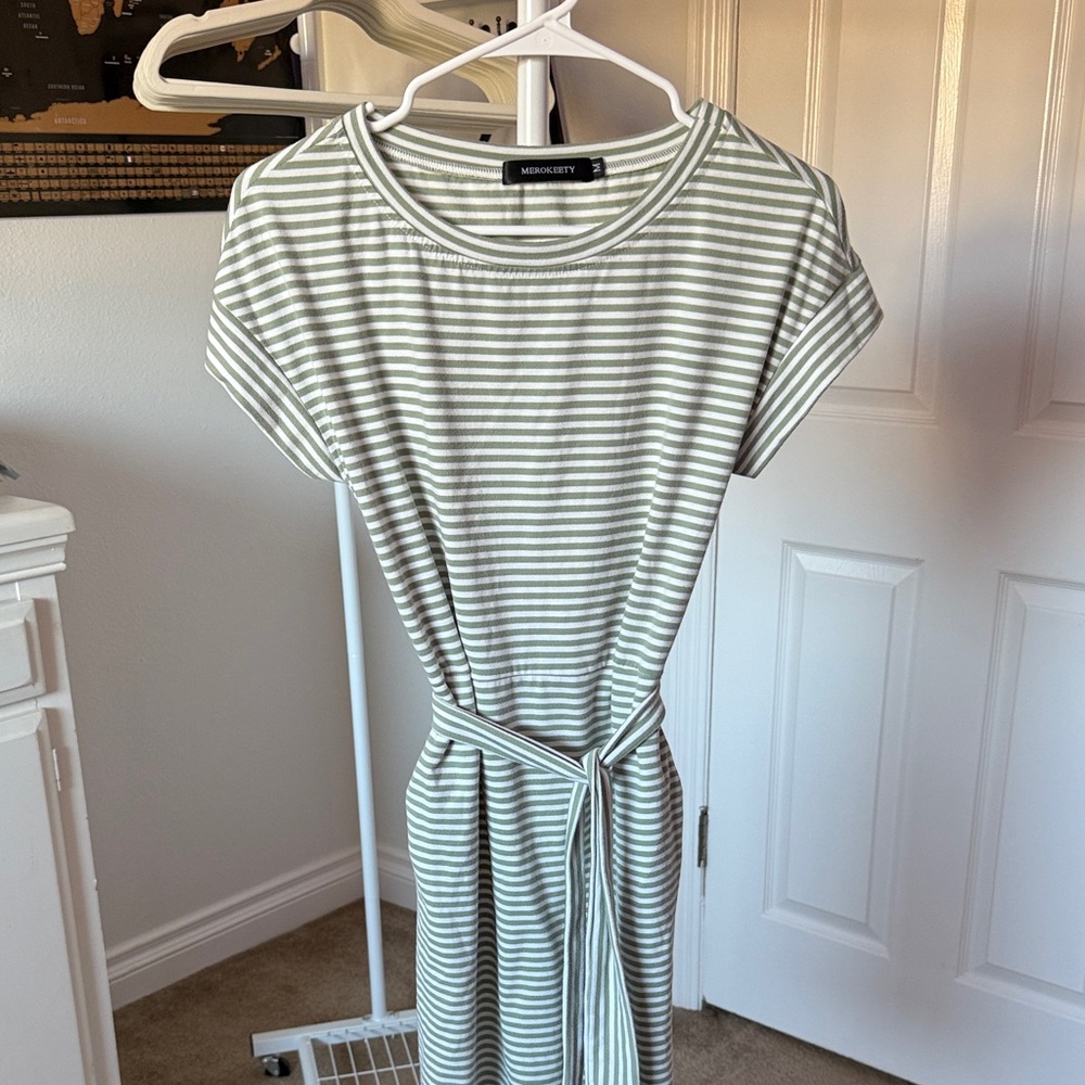 Monrow Green Striped Midi Dress